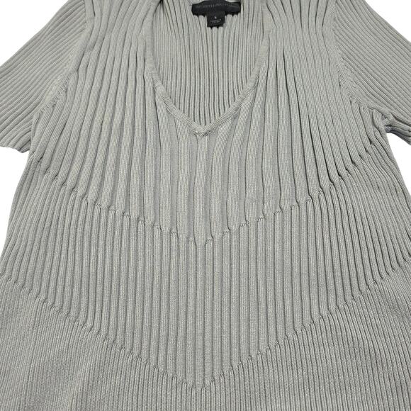 Womens Sz L Gray Silk Blend Y2K Fairy Grunge Ribbed Stretchy V-Neck Knit Top - Picture 5 of 9